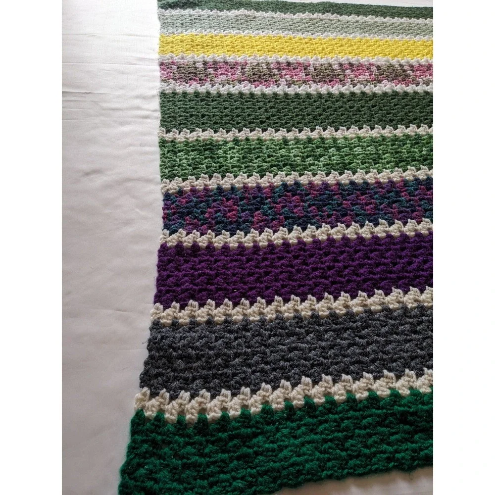 Handmade Blanket Afghan Throw Crochet Green Purple Yellow 41